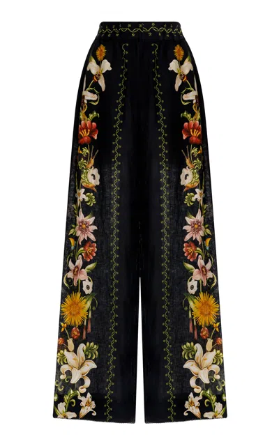 Agua By Agua Bendita Tota Tristan Linen Straight Legs Pants In Black