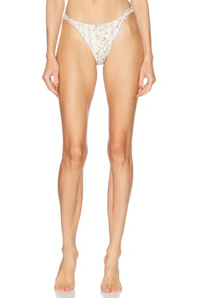 Agua By Agua Bendita Vera Chinesis Ruffled Floral-print Recycled Bikini Briefs In White
