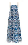 Agua By Agua Bendita Verbena Embroidered Linen Maxi Dress In Blue