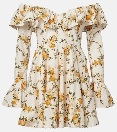 Agua By Agua Bendita Verso Off-shoulder Floral Cotton Minidress In White