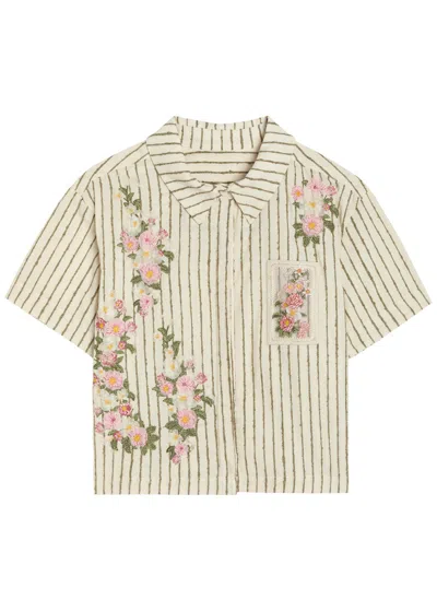 Agua By Agua Bendita Virtuosa Embroidered Cotton-blend Shirt In Neutral