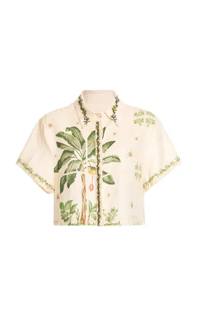 Agua By Agua Bendita Virtuosa Embroidered Linen Blouse In Neutral
