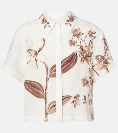 Agua By Agua Bendita Virtuosa Floral Linen Shirt In Brown