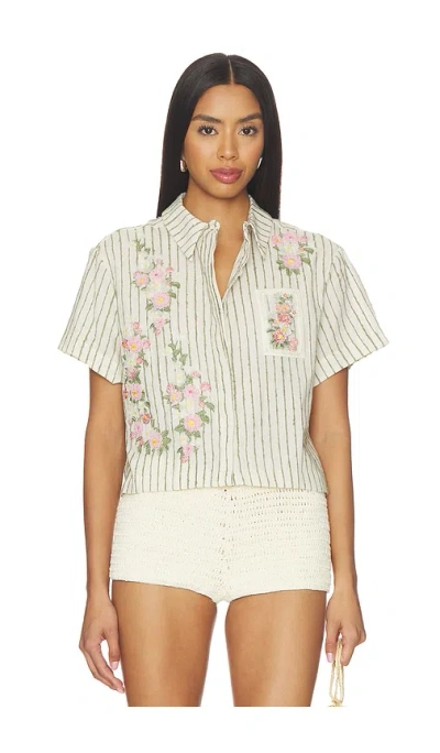 Agua By Agua Bendita Virtuosa Embroidered Cotton-blend Shirt In Neutral