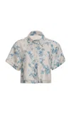 Agua By Agua Bendita Virtuosa Printed Linen Top In Light Blue