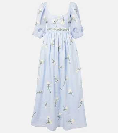 AGUA BY AGUA BENDITA VIVIANE FLORAL LINEN MAXI DRESS