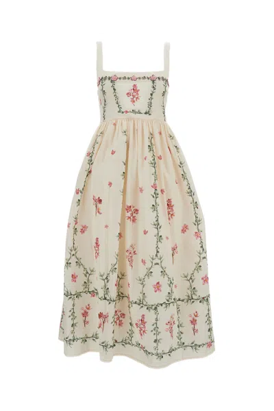 Agua By Agua Bendita White Barbara Midi Cauca Floral Midi Dress In Beige