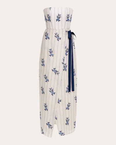 Agua By Agua Bendita Cinefila Striped Embellished Linen Midi Dress In White