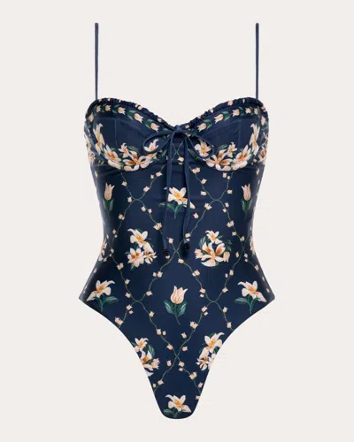 Agua By Agua Bendita Ebano Promesa Floral-print One-piece Swimsuit In Blue
