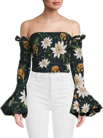 Agua By Agua Bendita Gracia Pasiflora Off-the-shoulder Top In Green Multi