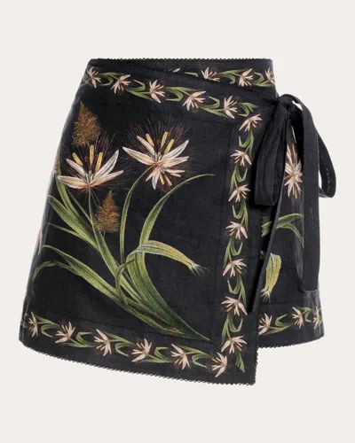 Agua By Agua Bendita Luna Azucar Floral-print Self-tie Linen Pareo In Black