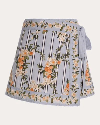 Agua By Agua Bendita Luna Valle Floral-print Linen Asymmetric Skirt In Blue
