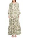Agua By Agua Bendita Nuez Calado Tiered Linen Maxi Dress In Ivory Green
