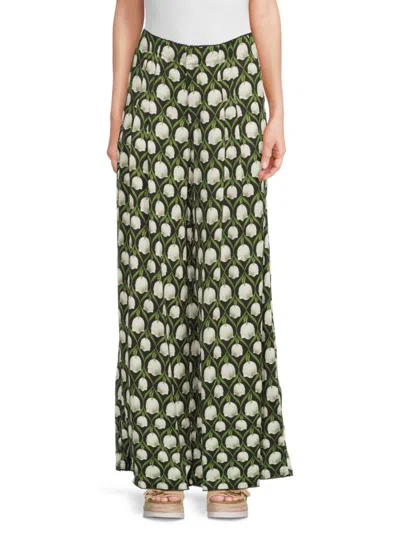 Agua By Agua Bendita + Net Sustain Piñon Pleated Floral-print Recycled-twill Wide-leg Pants In Neutral