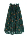 Agua By Agua Bendita Regina Special Pieces Embroidered Cotton Midi Skirt In Green Multi