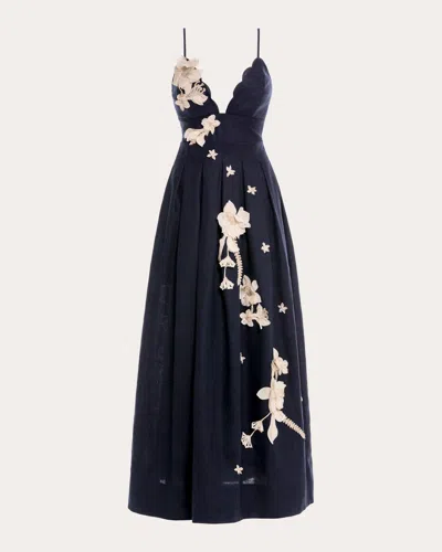 Agua By Agua Bendita Women's Sula Cauca Embroidered Linen Maxi Dress In Blue