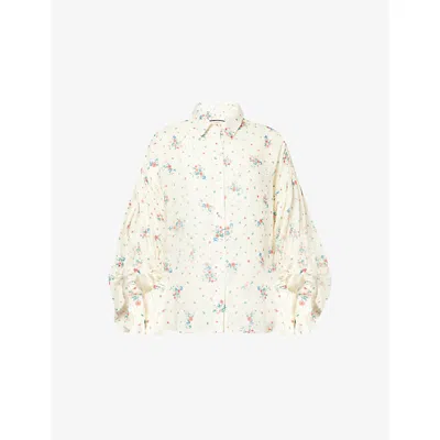 Agua By Agua Bendita Womens Floral-print Balloon Sleeve Cotton Shirt Multicolour
