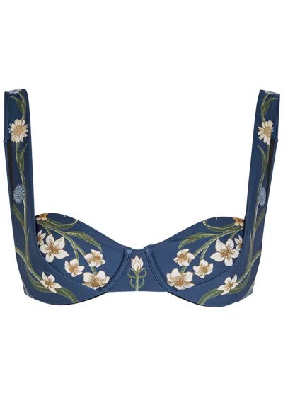 Agua By Agua Bendita Zucchini Laguna Floral Underwired Bikini Top In Blue
