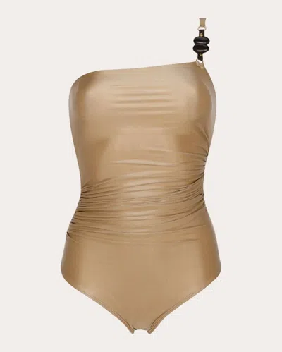Aguaclara Women's La Dune Satin Asymmetric One-piece In Brown