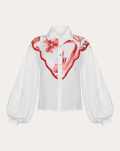 Aguaclara Women's La Vie Rouge Embroidered Linen Shirt In White