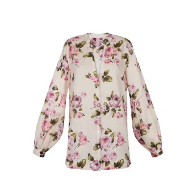 Aguaclara Women's Pink Rose Long Blouse In White