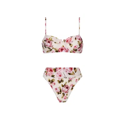 Aguaclara Women's Pink Short Bustier Top & High Rise Bottom La Rose