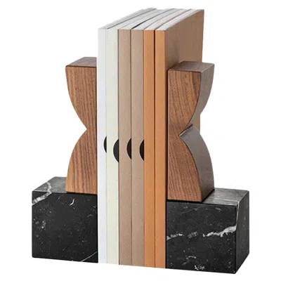 Pre-owned Agustina Bottoni Constantin Bookends, Black Marble/canaletto Walnut Minimalist Design