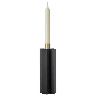 Pre-owned Agustina Bottoni Constantin Iia Cross Candleholder In Black Oak And Brass Minimalist Design