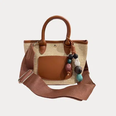 Ahdorned Carey Mini Raffia Tote In Camel In Brown