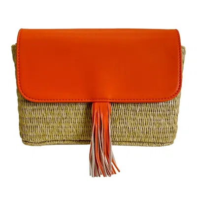 Ahdorned Colleen Basket Weave/faux Leather Clutch In Orange