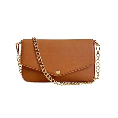 Ahdorned Louise Faux Leather Envelope Bag W/ Removable Strap In Camel In Brown