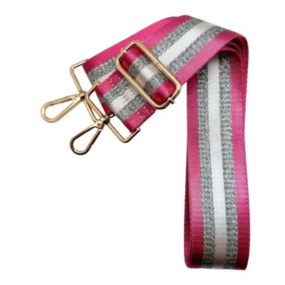 Ahdorned Striped Bag Strap With Gold Hardware In Hot Pink