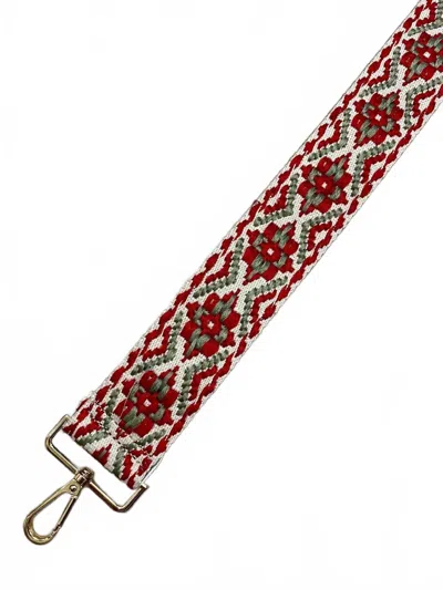 Ahdorned Women's Embroidered Aztec Straps In Red/ Olive With Gold Hardware In Multi