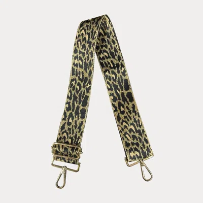 Ahdorned Women's Glitter Animal Embroidered Bag Strap In Black Ground Gold Leopard In Multi