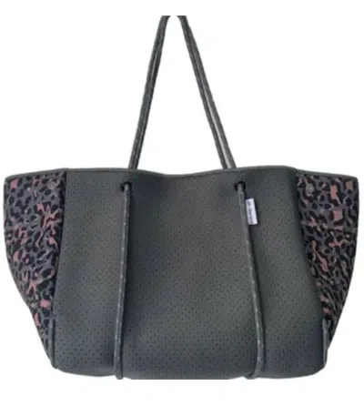 Ahdorned Women's Neoprene Tote Bag In Gray W/ Leopard
