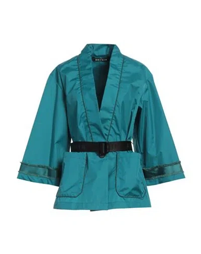 Ahirain Woman Blazer Turquoise Size S Cotton, Elastane In Blue