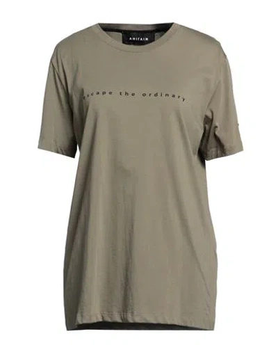 Ahirain Woman T-shirt Military Green Size L Cotton In Gray