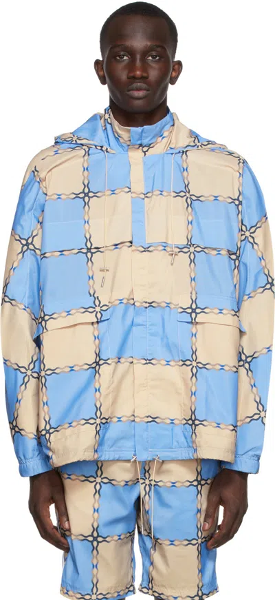 Ahluwalia Recycled Polyester Windbreaker In Blue/beige
