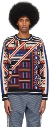 Ahluwalia Blue & Red Quadri Sweater In Blue, Orange