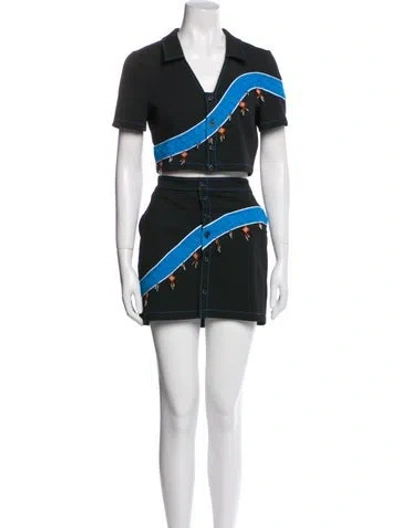 Pre-owned Ahluwalia Colorblock Pattern Skirt Suit In White