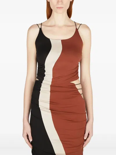 Ahluwalia Color-block Ruched Stretch-lyocell Jersey Mini Dress In Brown