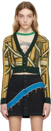 Ahluwalia Ayo Cropped Intarsia-knit Cardigan In Green/yellow