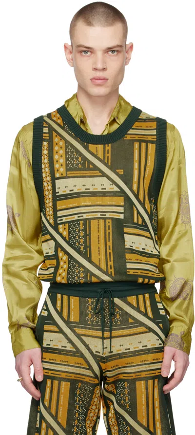 Ahluwalia Green & Yellow Kalonji Vest In Green, Yellow