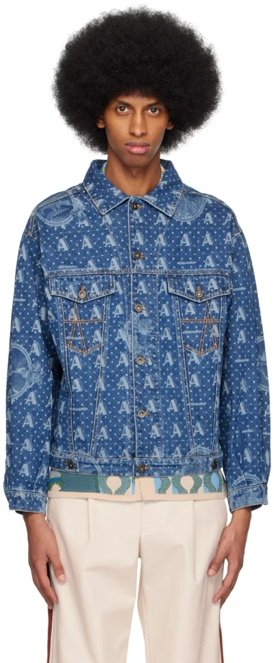 Ahluwalia Indigo Printed Denim Jacket In Dark Indigo