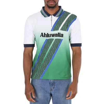Ahluwalia Football Organic-cotton Polo Shirt In Blue/green/white