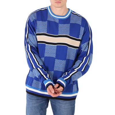Ahluwalia Men's Merino Wool And Cotton Checkerboard Jacquard Sweater In Blue