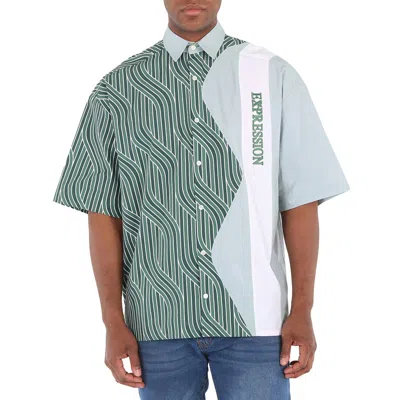 Ahluwalia Zig Zag Short-sleeved Shirt In Blue/green/white