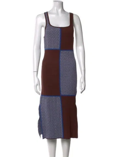 Pre-owned Ahluwalia Merino Wool Midi Length Dress In Blue/brown