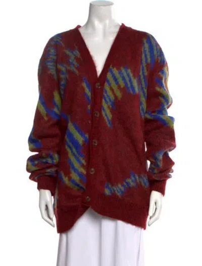 Pre-owned Ahluwalia Patterned V-neck Sweater In Red