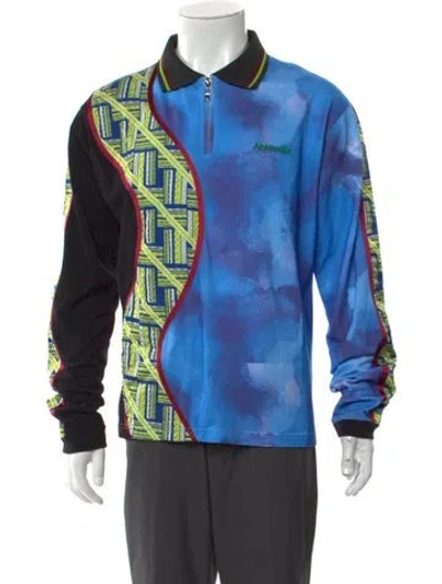 Pre-owned Ahluwalia Printed Collar Polo Shirt In Blue